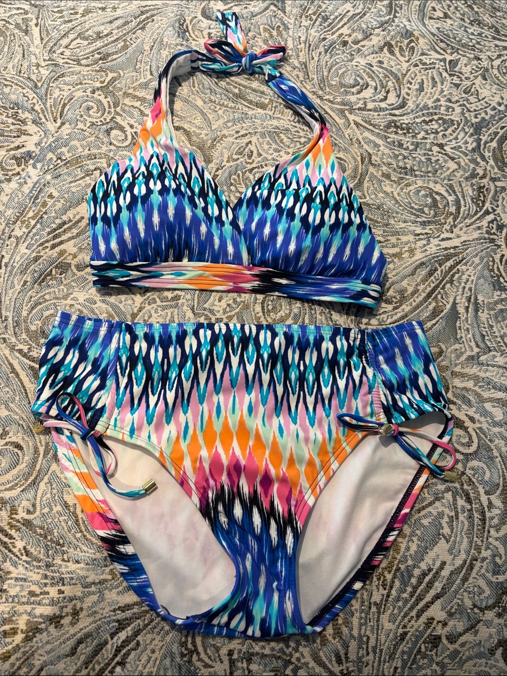 24th & Ocean Multicolor Ikat Halter Bikini Set - Blue, Pink, Orange